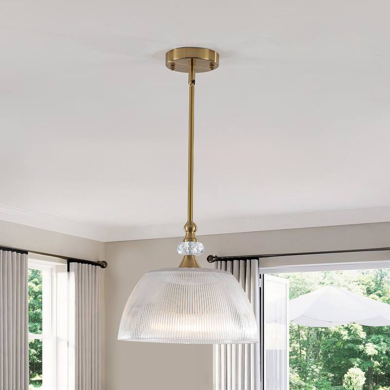 1-Light Modern Pendant Light with Ribbed Dome Shade - Brushed Gold - Brushed Gold