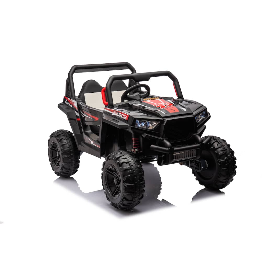 Kids Recreational Vehicle with Light Control, Ride on Off-Road Vehicle with Leather Seats, Black Electric Vehicle Toy for Garden