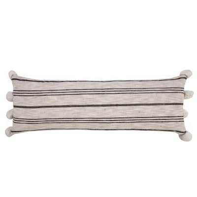Sevita Modern Farmhouse Striped Throw Pillow with Pom Poms