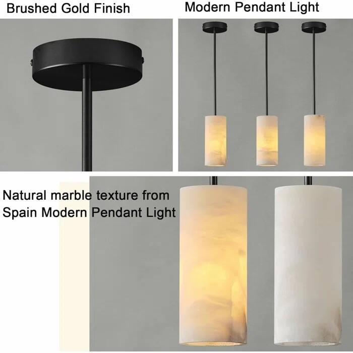 Dimmable LED Solid Brass Pendant Light with Spanish Alabaster Shade