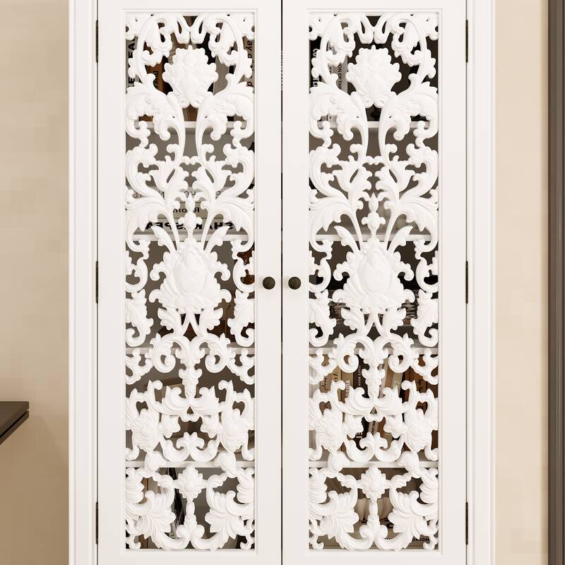 Vintage Carved White Storage Cabinet Accent Cabinet Bookshelves Curio Cabinet