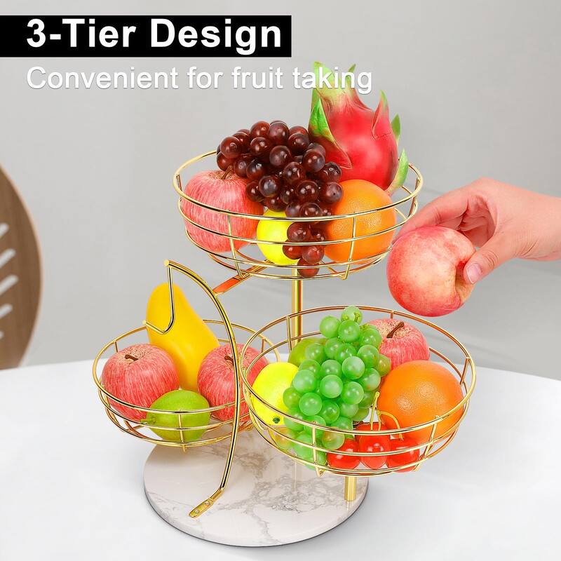 Fruit Basket Bowl with Banana Hanger, Metal Fruit Vegetable Storage Basket with Banana Holder