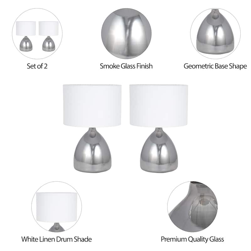 Sagebrook Home Modern Neutral 18"H Glass Solid Color Geometric Table Lamp, Set Of 2 - 12" x 12" x 18"