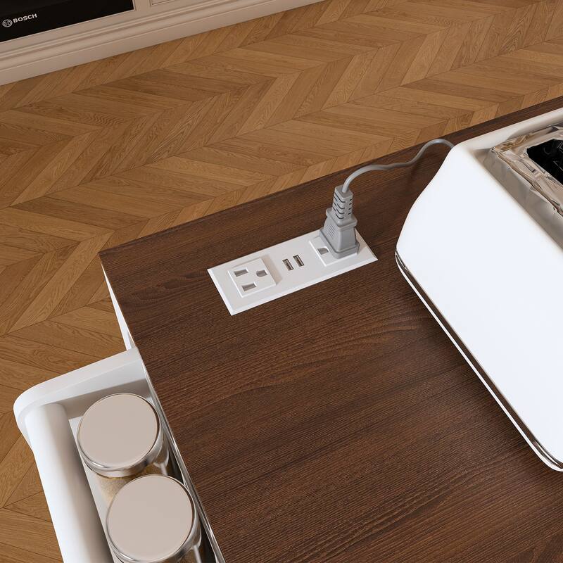 Rustic Kitchen Island, White Walnut Breakfast Bar, Mobile Rolling Storage Cart