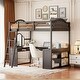 preview thumbnail 37 of 52, Solid Wood Loft Bed with Bulit-in U-shaped Desk and 2 Drawers, Full Size Loft Bedframe with Storage Shelves and Tri-fold Mirror Espresso