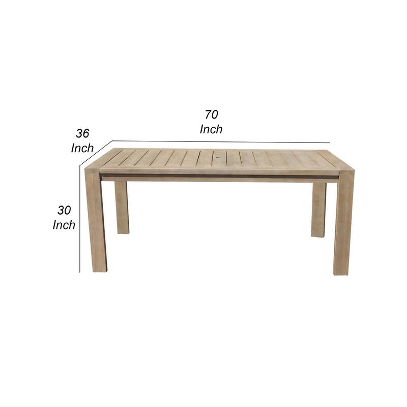 Neji 70 Inch Dining Table, Natural Brown Eucalyptus Wood Frame, Plank Top