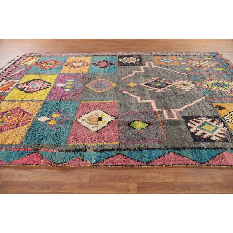 Geometric Plush Moroccan Oriental Area Rug Handmade Wool Carpet - 8'11" x 12'6"