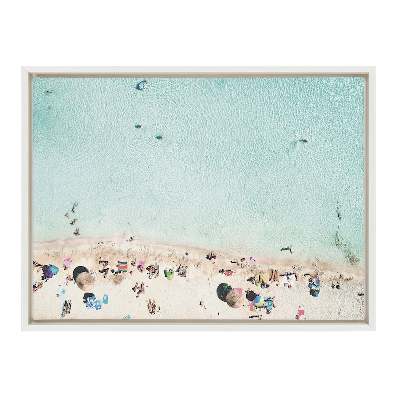 DesignOvation Sylvie Beach From Above Framed Canvas by Amy Peterson - 18x24 - Plastic - White