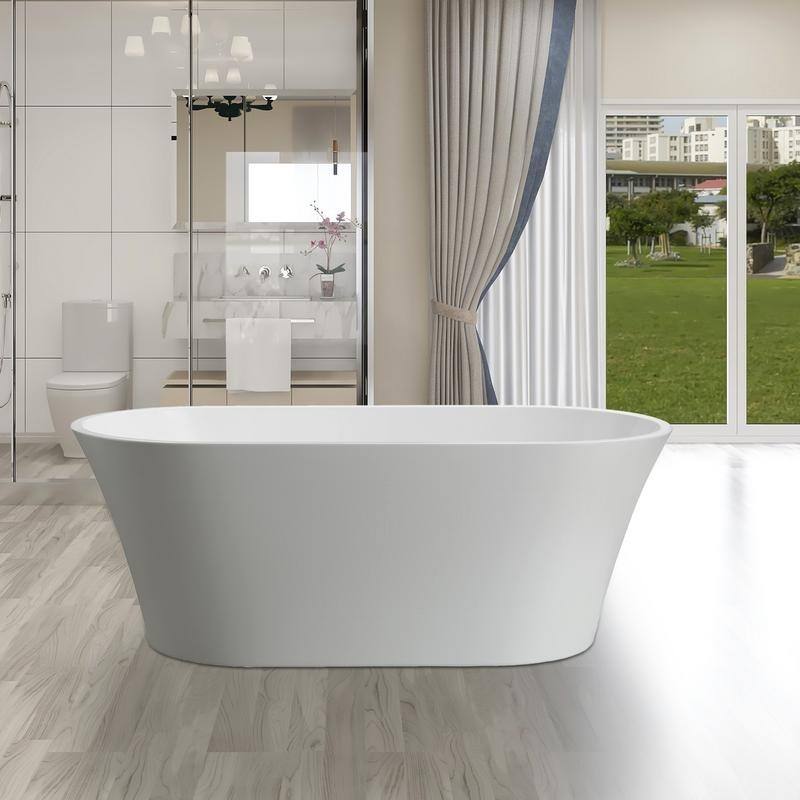 Vanity Art 62" Acrylic Freestanding Bathtub Stand Alone Soaking Tub with Pop-up Drain