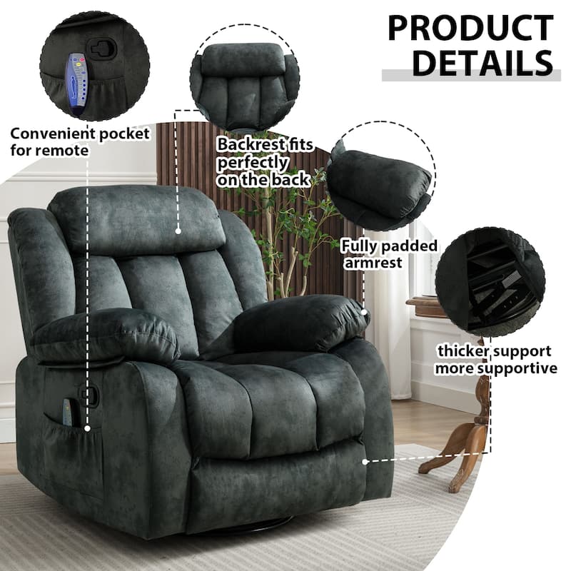 360° Rotatable Swing Manual Massage Rocker Recliner With Heat And Vibration