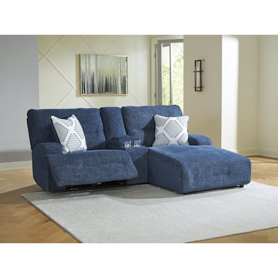 Signature Design by Ashley Acklen Place Blue 3-Piece Power Reclining Sectional with Chaise - 94"W x 70"D x 40"H