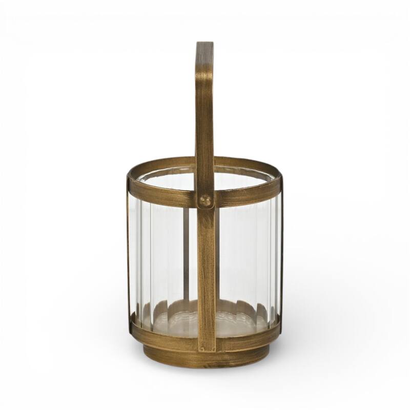 Vortial Fluted Glass Candle Lantern with Gold Metal Frame