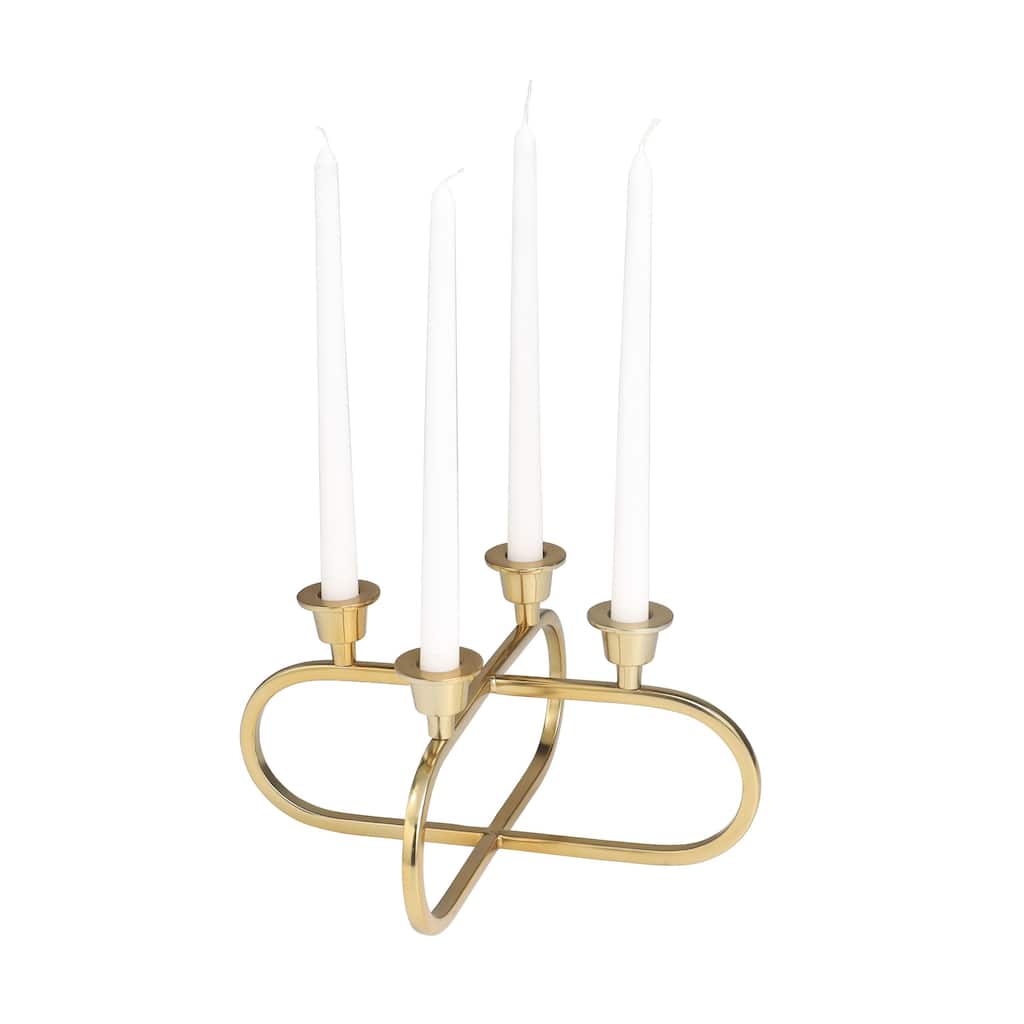 Stainless Steel Metal Geometric Overlapping Oval Candelabra - Gold - CosmoLiving by Cosmopolitan