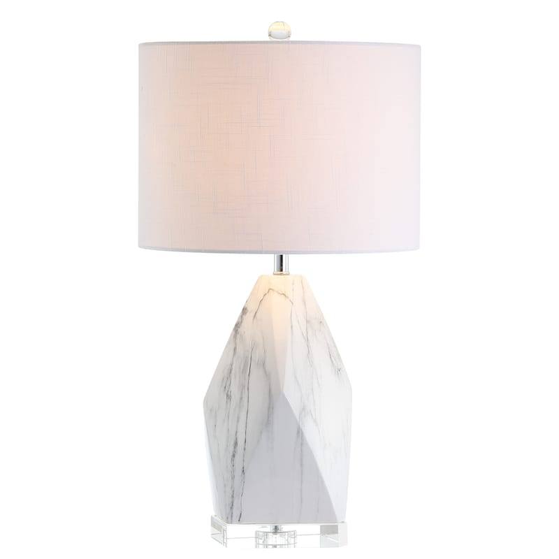 Cleo 25.5" Ceramic Marble/Crystal LED Table Lamp, White by JONATHAN Y