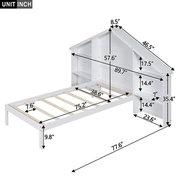 dimension image slide 2 of 3, Wooden platform bed in house shape
