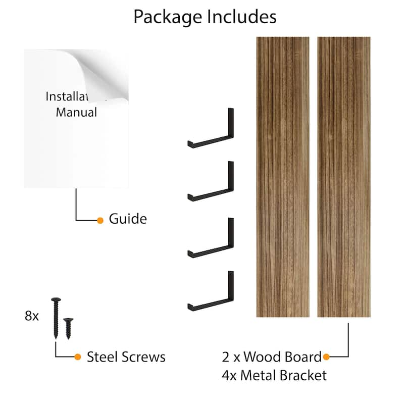 Wallniture Forte 60 Inch Long Bookshelf, Floating Shelf for Wall Decor, 9.25" & 11.25" Depth Options, Farmhouse, Burnt, 2 Pcs
