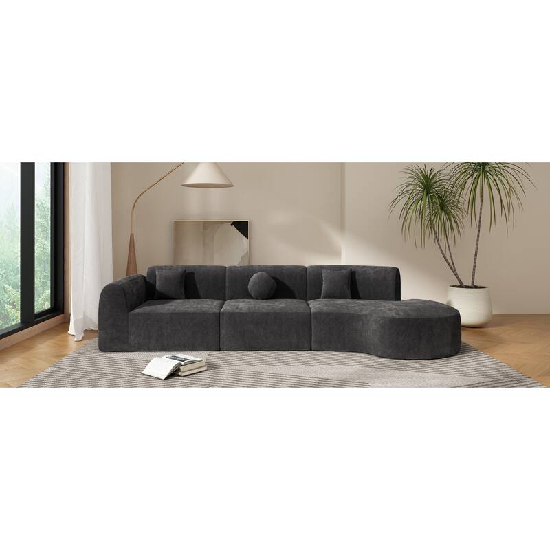 Modern Curved Sectional Sofa 3-Piece Chaise Lounge Set with 3 Special-shaped Pillows for Living Room, Recliner Couch