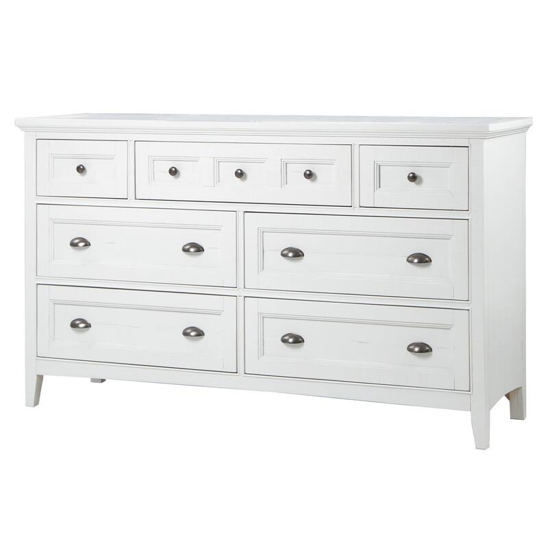 Magnussen Home Heron Cove Chalk White And Dovetail Grey Drawer Dresser With Landscape Mirror