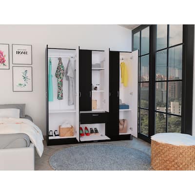 6-Door Armoire with Drawer and Shoe Cabinet and Shelves & Hanging Rod