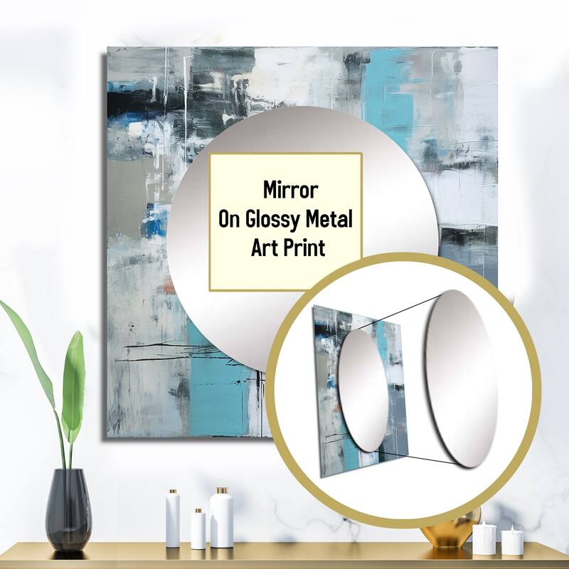 Designart "Serene Subtility In Abstract Light Blue" Abstract Painting Wall Mirror - Abstract Large Square Mirror