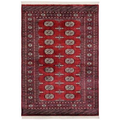 Tribal Bokhara Underwood Red/Blue Hand Knotted Wool Rug - 4'1'' x 6'1''