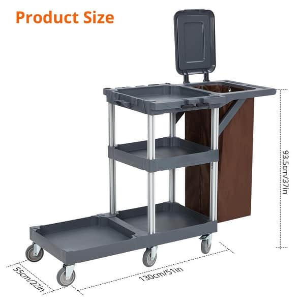 Commercial Janitorial Cleaning Cart On Wheels - Black Housekeeping 