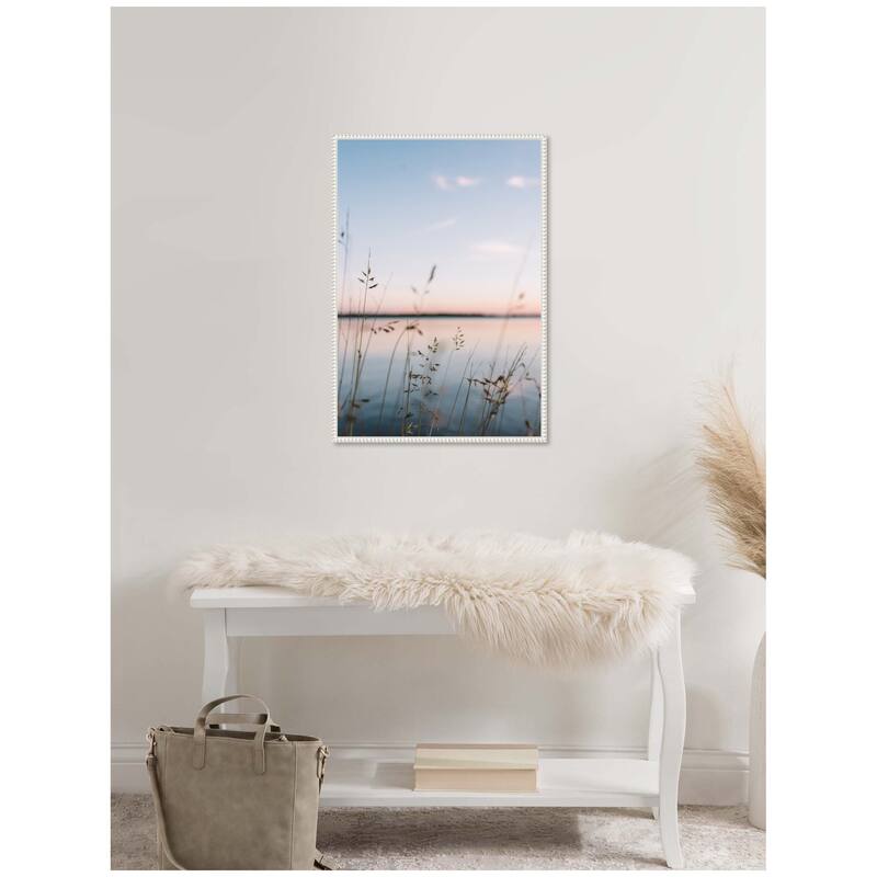 Kate and Laurel Sylvie Serene Sunset Lake Landscape Framed Canvas by Patricia Hasz of Patricia Rae Photography