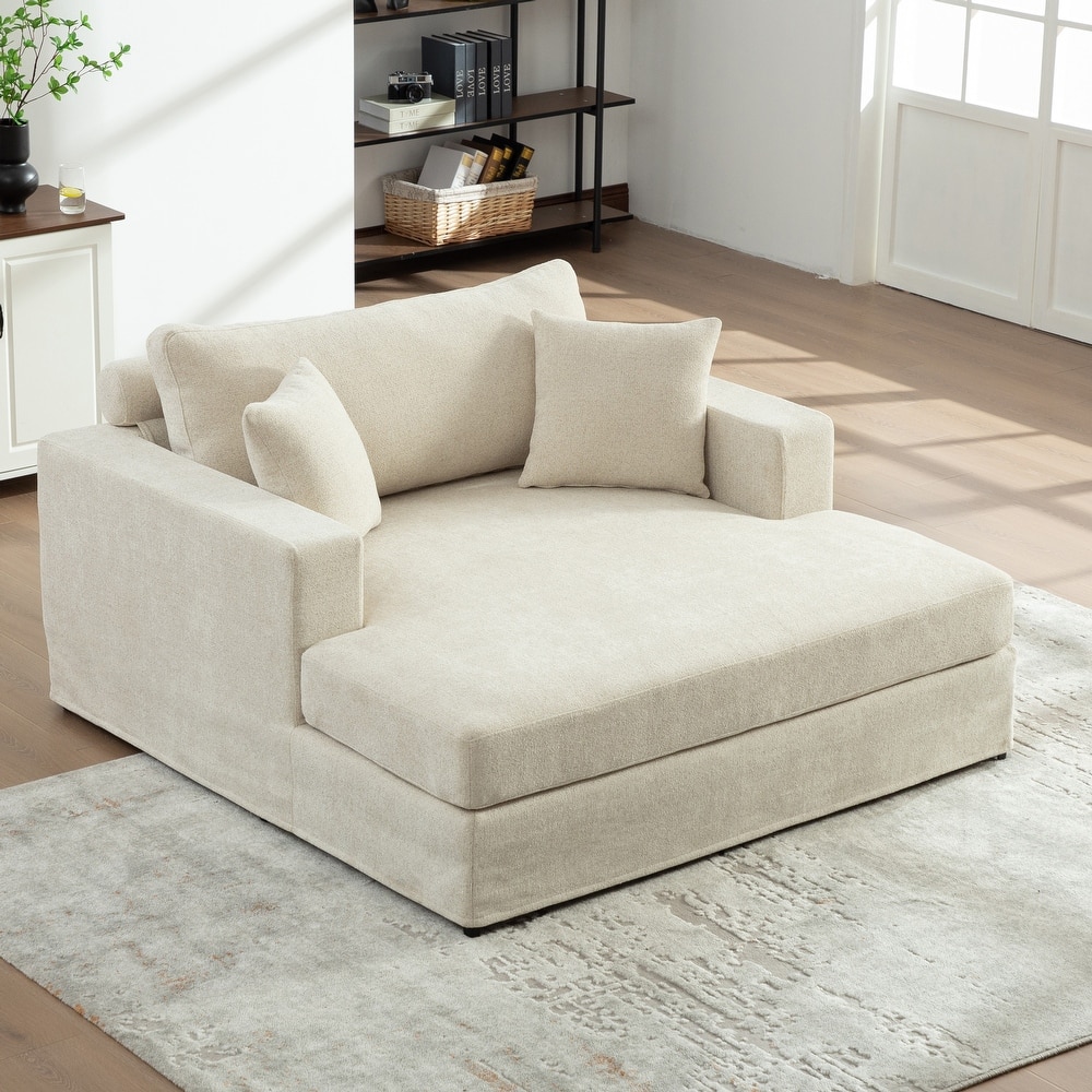 56.3"W Modern Chenille linen Loveseat Sofa,Sofa Bed with Pillows&Metal Legs