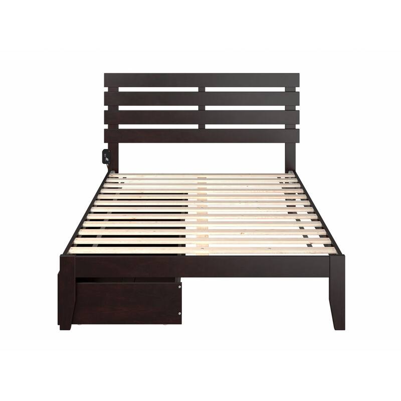 Full Bed with Drawers - Espresso Finish, Modern Farmhouse Style, Solid Wood Frame, Storage Bed