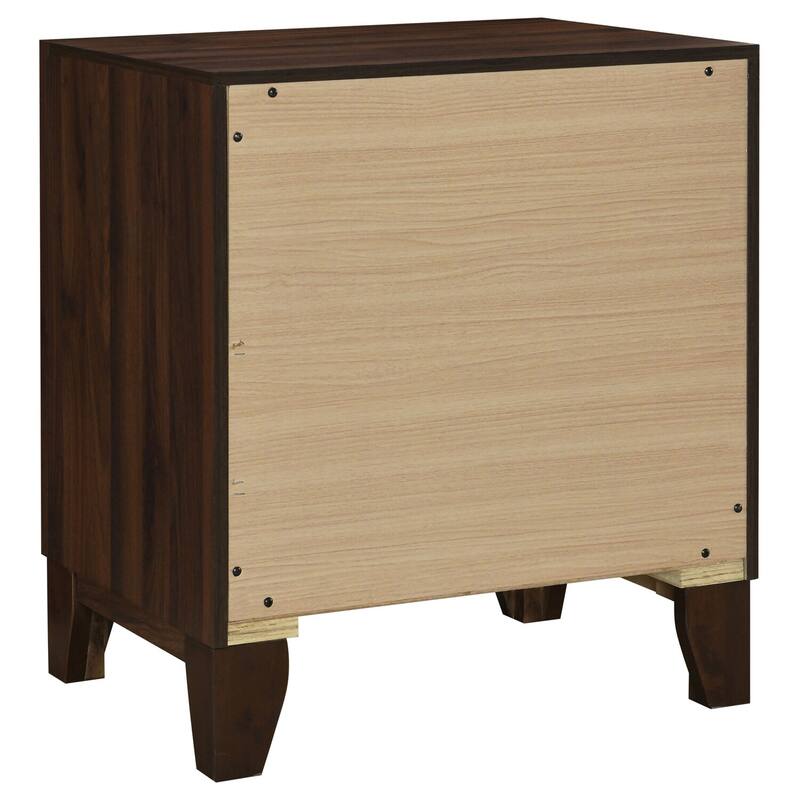 Walnut Finish 2-Drawer Nightstand with Gold Round Knobs, Mitered Trim and Stylish Modern Bedside Storage