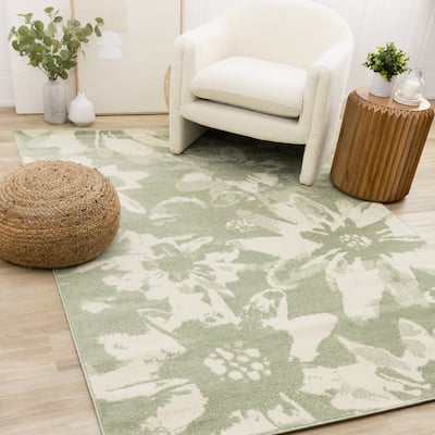 Ellis Collection - Floral Green Cream Area Rug
