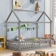 preview thumbnail 1 of 6, Gray Twin Size Distressed Wash House Bed with Roof, Fence and Door, Sturdy Pine Wood Construction, House-Shaped Design Gray