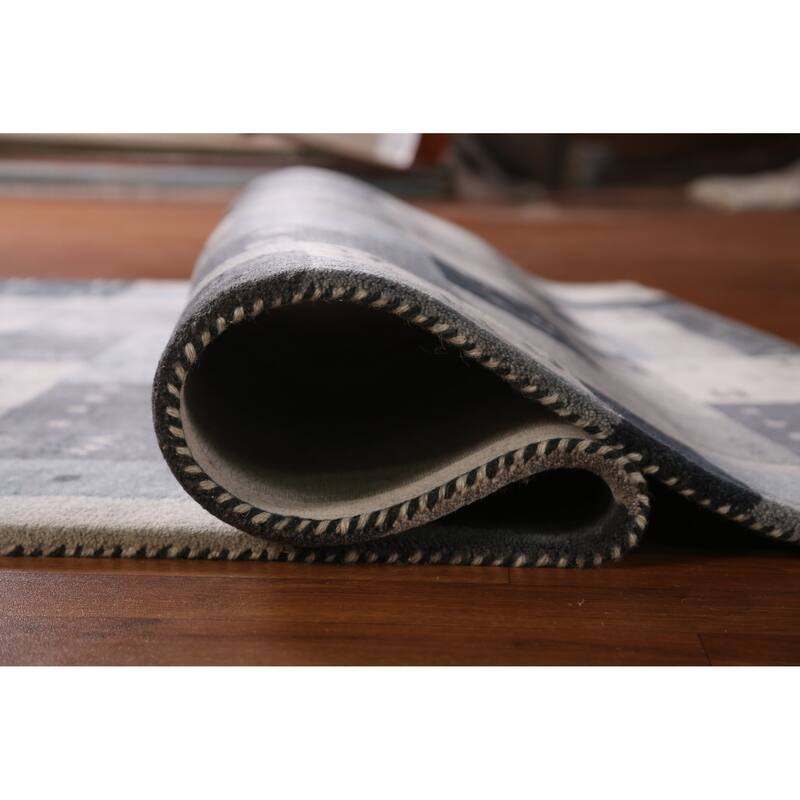 Geometric Gray Gabbeh Indian Area Rug Hand-Tufted Wool Carpet - 5'3" x 7'7"