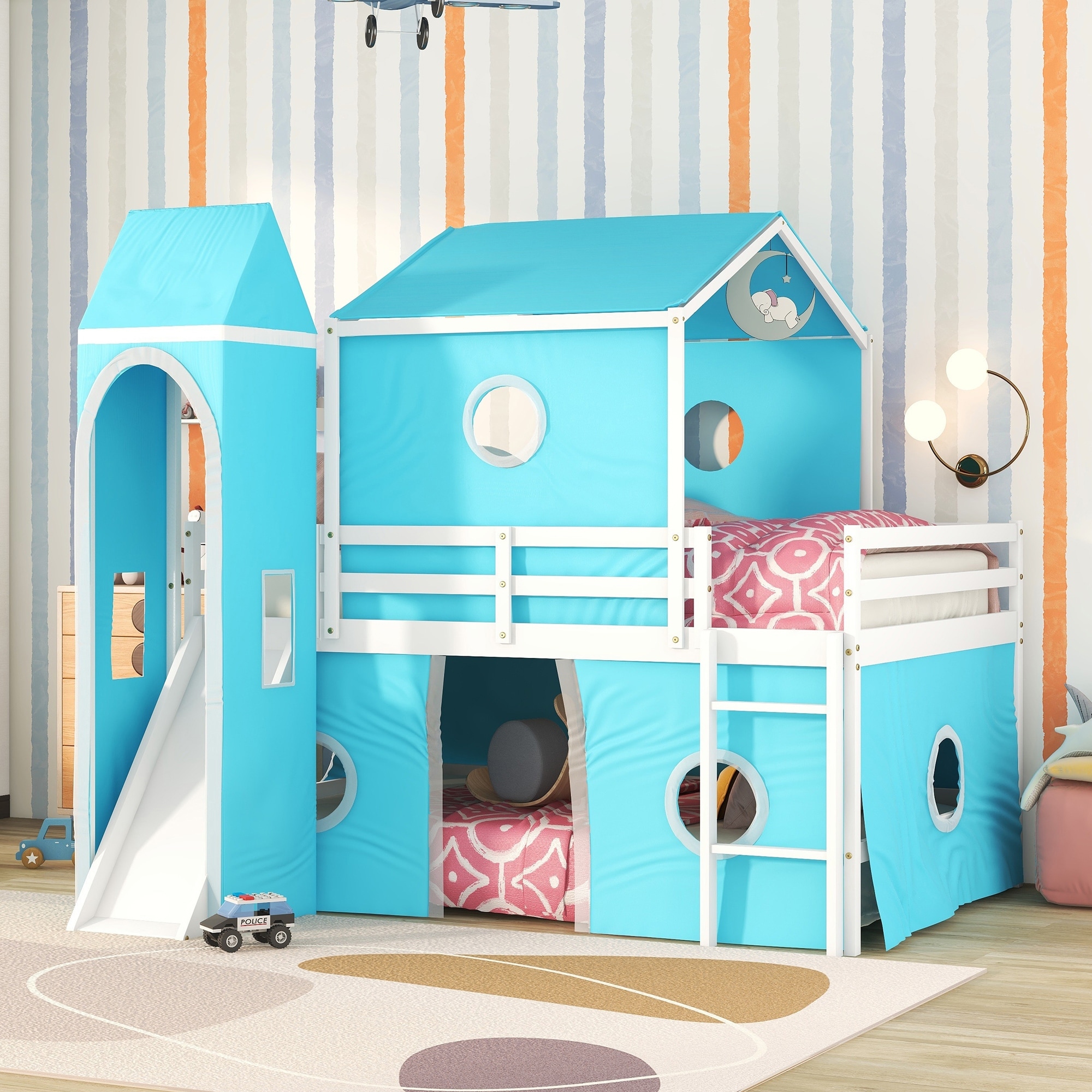 Bunk bed with best sale slide and tent