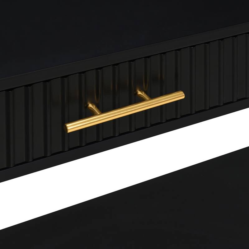 Console Table Accent Table with Vertical Stripe Drawers and Metal Handle, Console Sofa Table with Open Storage Shelf