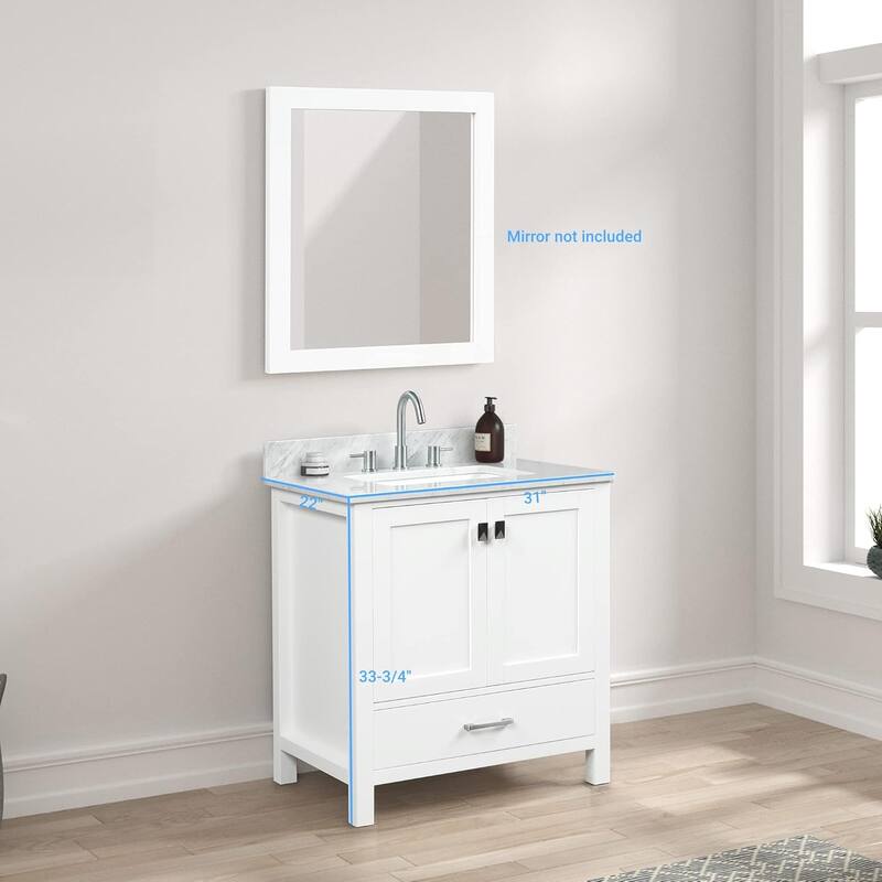 Blossom Geneva 30" Solid Wood Bathroom Vanity with Marble Top