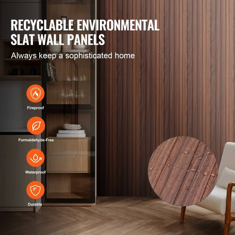 34.8 Sq Ft WPC Acoustic Wall Panels 8 Pieces Fire-Resistant Slat Design for Soundproof Room Decor - 96.5" x 6.5" x 0.35"