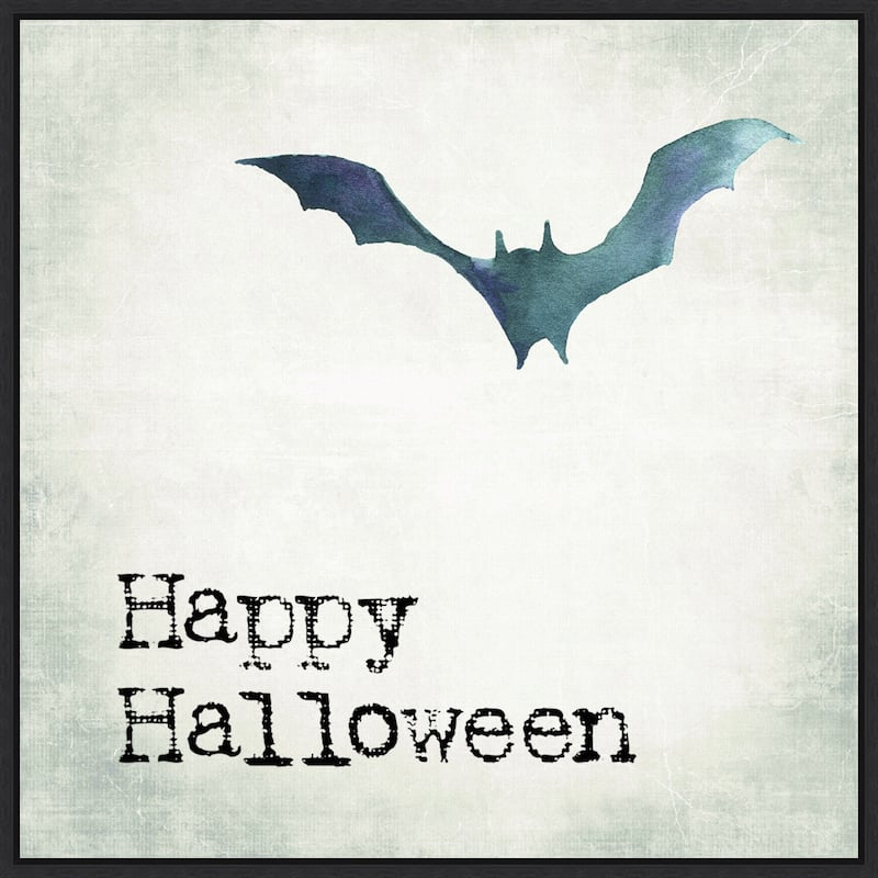 Amanti Art Happy Halloween Bat Grunge Framed Canvas Wall Art