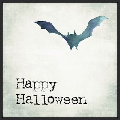 Amanti Art Happy Halloween Bat Grunge Framed Canvas Wall Art