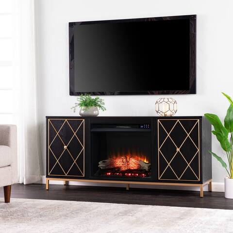 SEI Furniture Marsden Contemporary Black Wooden Touch Screen Electric Fireplace