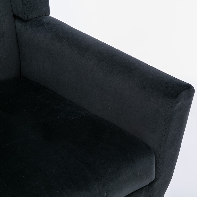 Black Velvet 29.53" Buttons Tufted Accent Chair with Black Legs