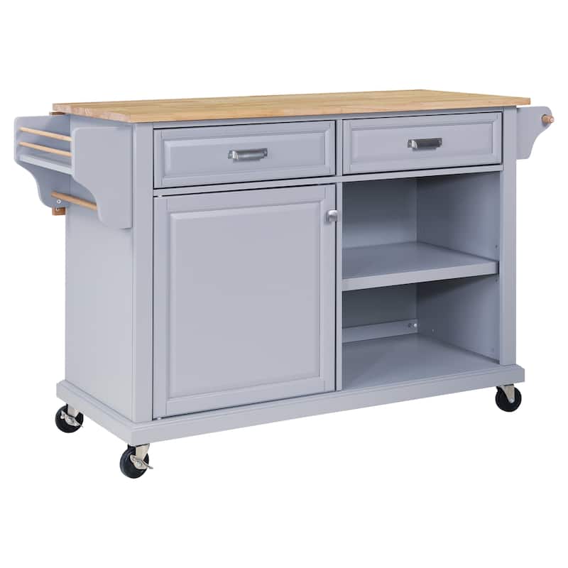 Kitchen Island with Foldable Tabletop, Kitchen Trolley Cart with Locking Wheels, Rolling Island Cart with 1 Door & 2 Drawers