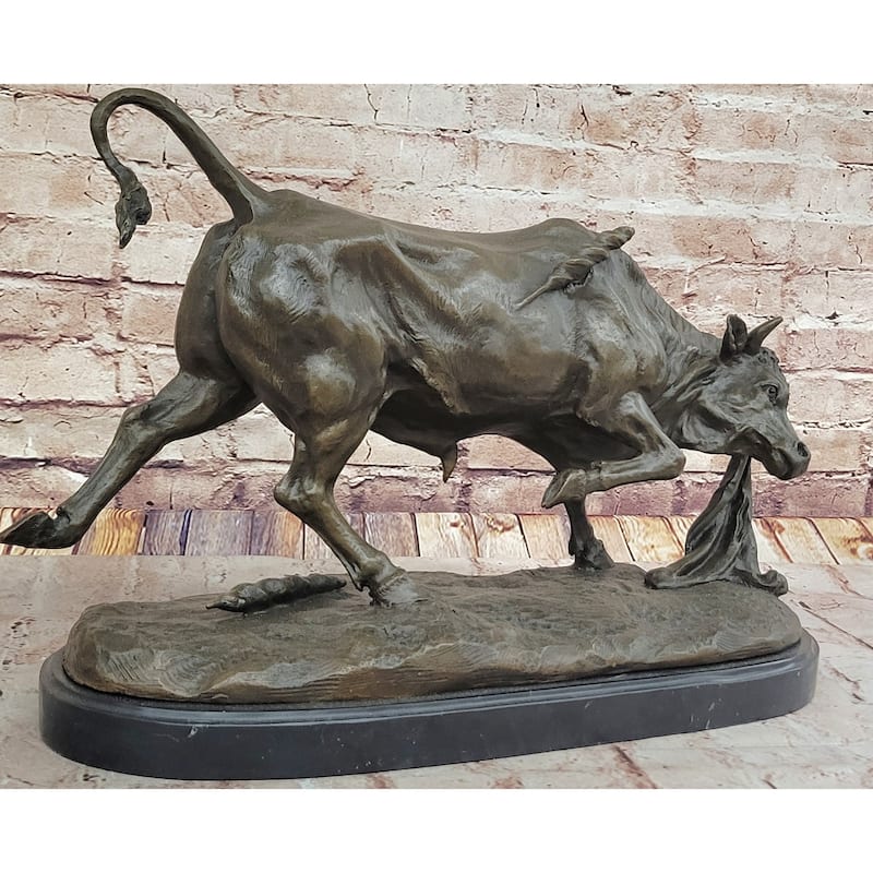Dynamic Bronze Bull Sculpture By Comeolera – Charging Bull With Cape On Oval Base