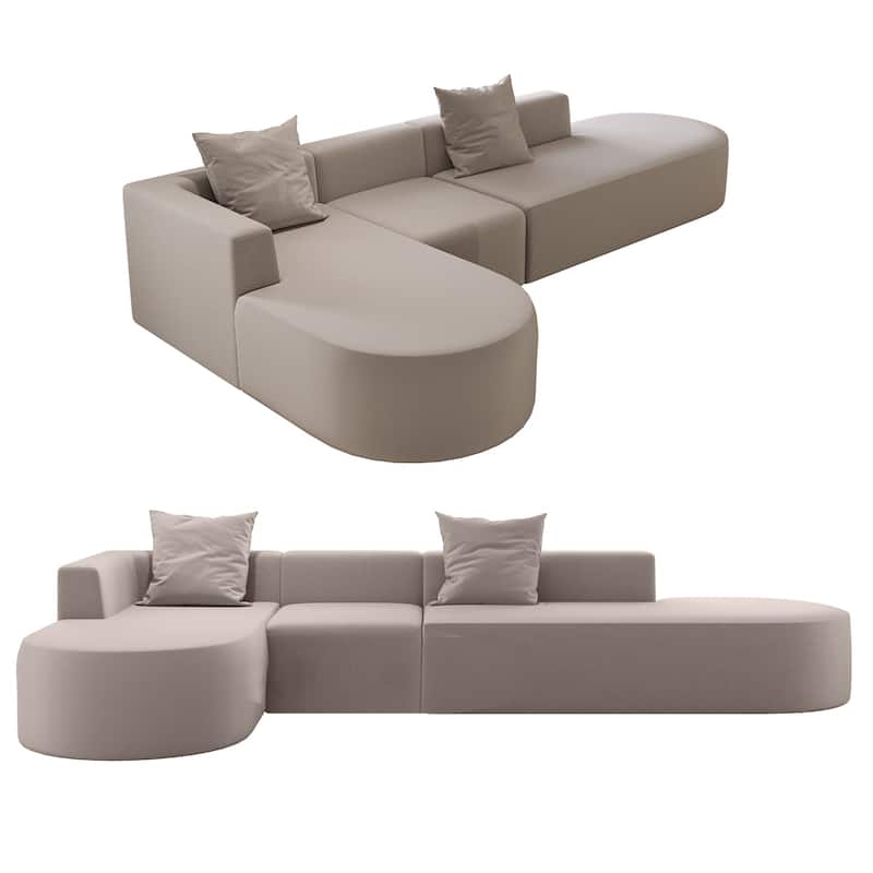 L Shaped Modular Sectional Sofa with Movable Ottoman, Corduroy Boneless Cloud Couch, Full-Compressed Deep Seat Sofa