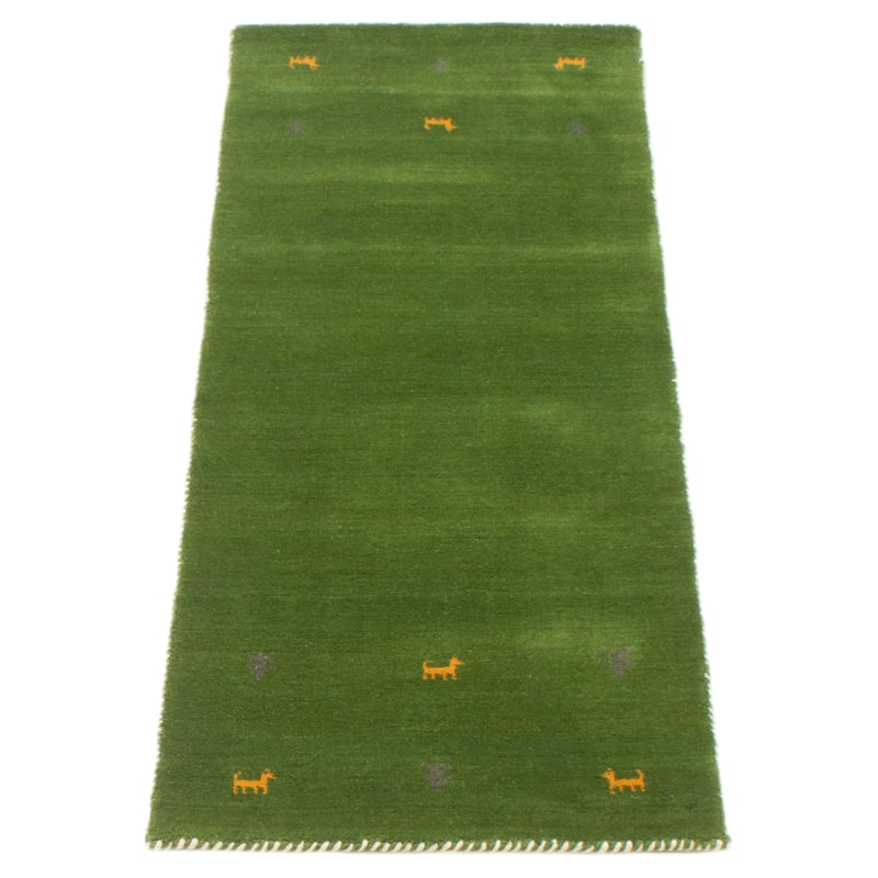 Kashkuli Gabbeh Green Rug 2'8" x 9'8" - 2'8 x 9'8