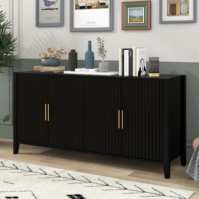 63" Accent Sideboard Cabinet with Wave Design, MDF Frame, and Metal Handles