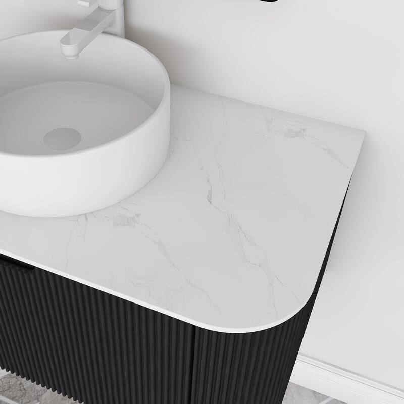 Plywood Wall-Mounted Bathroom Vanity Set with Integrated Ceramic Sink in Natural Wood