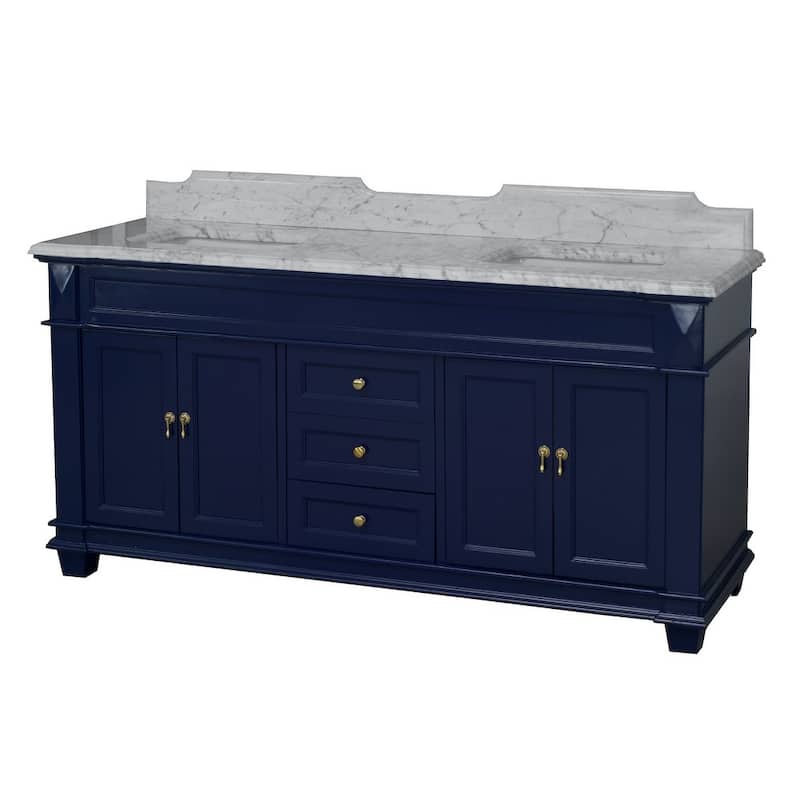 KitchenBathCollection Elizabeth 72" Double Bathroom Vanity with Carrara Marble Top