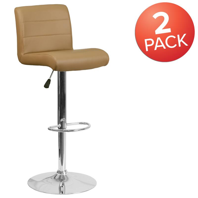 2 Pack Vinyl Adjustable Height Barstool with Rolled Seat and Chrome Base