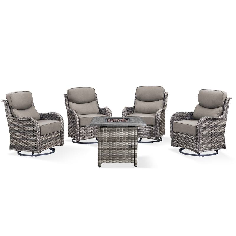 Pocassy Outdoor 6" Swivel Chairs with Fire Pit Table